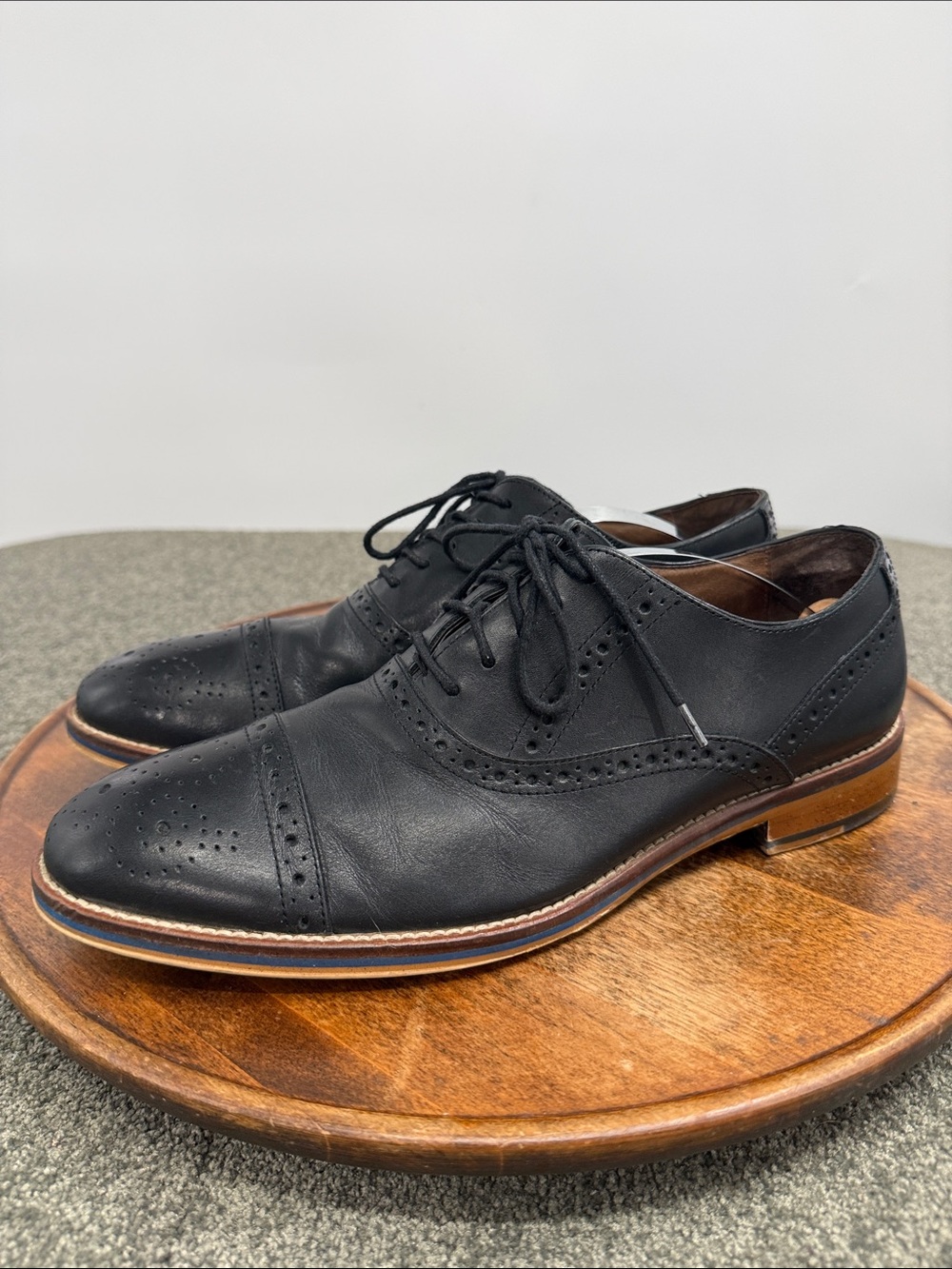 Johnston & Murphy Shoes Mens 8.5 M Black Leather Wingtip Oxford Dress Lace Up